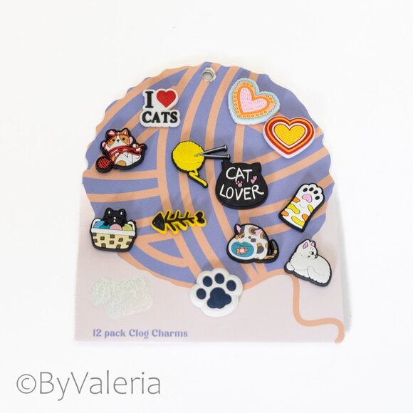 Cat Lover Clogs Shoe Decoration Charms, Set of 12 - Picture 1 of 3
